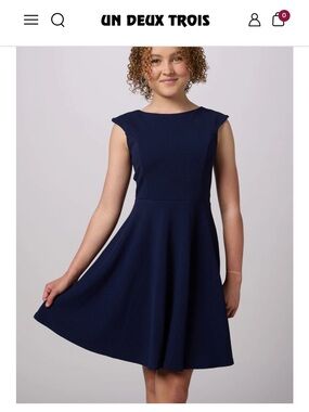 Un Deux Trois Blue Iris Textured Cap-Sleeve Fit & Flare Dress